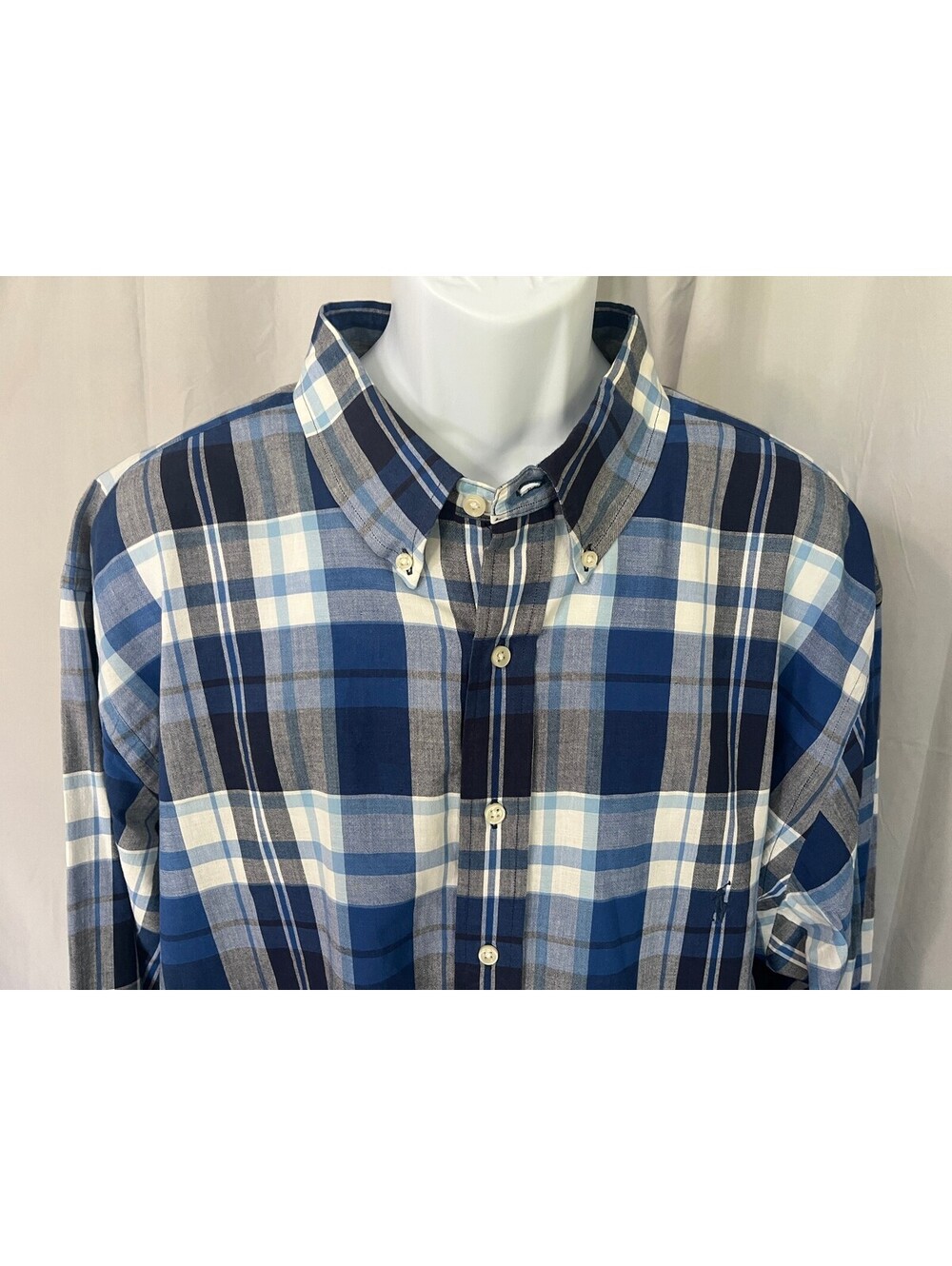 Ralph Lauren Men's White Blue Plaid Long Sleeve Shirt 3XLT Tall 3XL